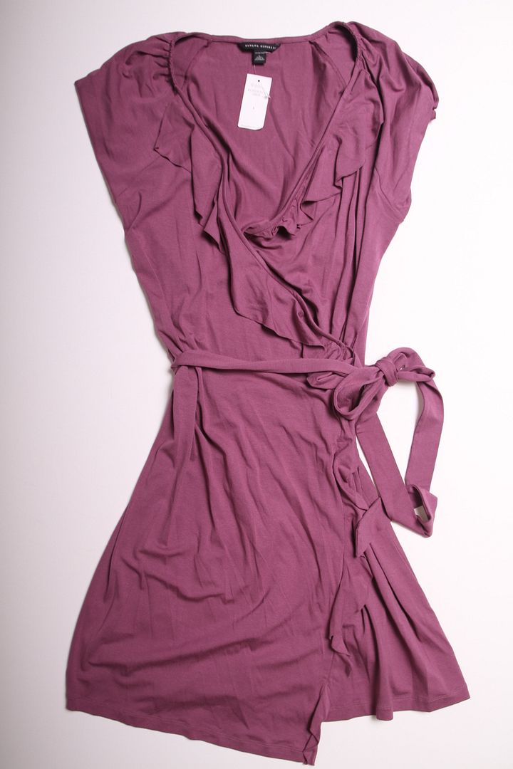 (l) nwt banana republic mauve purple ruffle v-neck wrap wear-to
